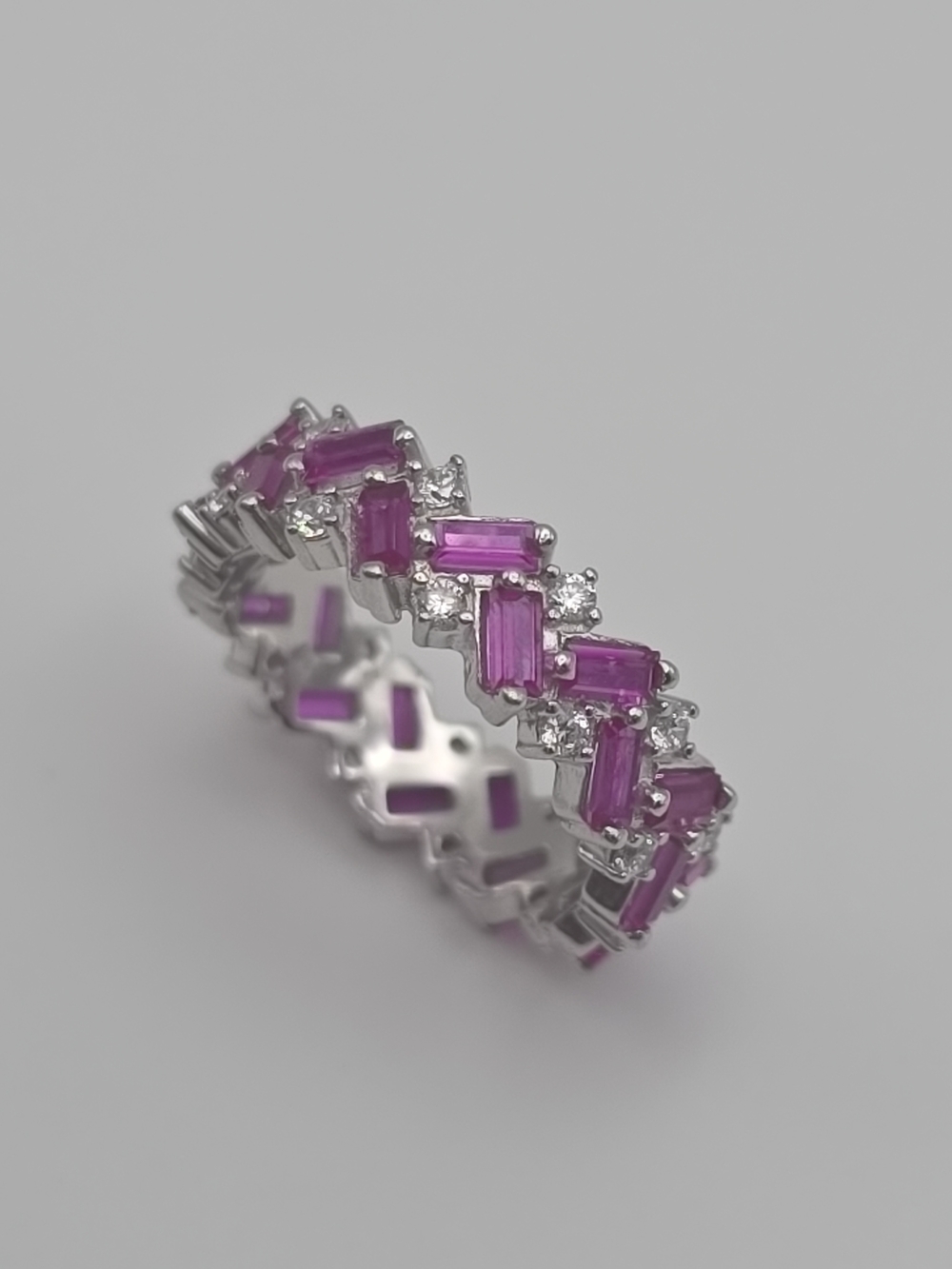 Sterling Silver 925 Ring with Pink Baguette Stones and Clear Accents - Picture 9 of 9